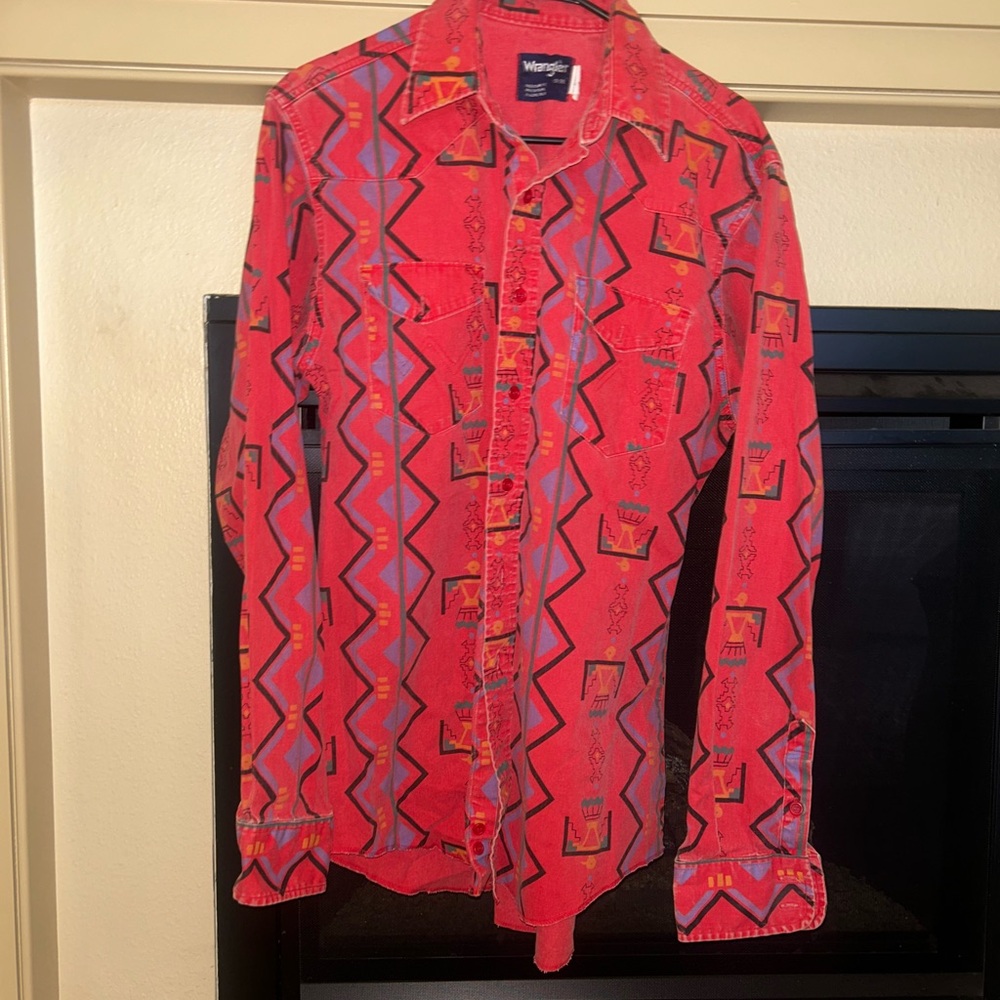 Wrangler Red Brush popper Vintage Button-Up Shirt